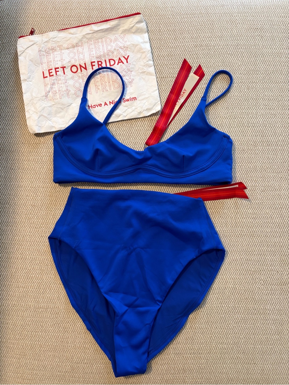 Left On Friday Vivid Blue Scoop Bikini Top & High-Cut Bottoms - Picture 9 of 12
